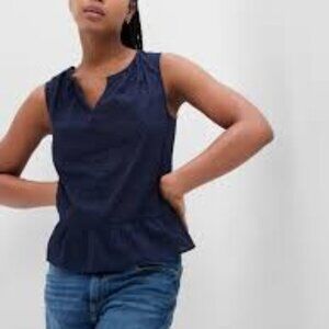 GAP Factory Navy Blue Splitneck Peplum Top Sz S